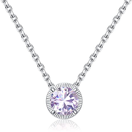 Qings Geburtsstein Alexandrit Kette Damen Halsketten 925 Sterling Silber Runde Zirkonia Stein Anhänger Nickelfrei Collier Juni Monate Geburtssteinkette Glück Schmuck