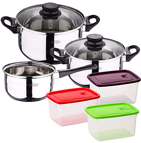 PACK BATERÍA DE COCINA 5 PIEZAS + SET DE 3PC DE HERMÉTICOS PLÁSTICO