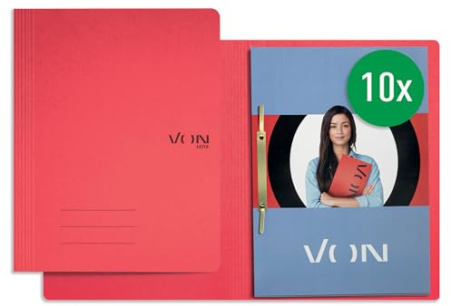 VON Leitz 10er Pack Schnellhefter A4, FSC-zertifizierter Karton in 335 g/m², Für 250 Blatt, Mappe für Schule, Studium & Haushalt, Recycelbar, Rot, 30130025