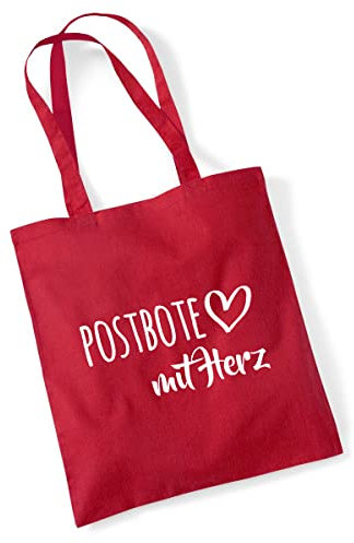 Huuraa Einkaufstasche Postbote mit Herz Geschenk 10 Liter Classic Red Baumwolle Postbote Geschenkidee