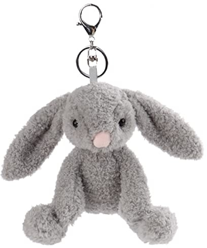 Aprikos Lamb - Söt Fylld Kanin Nyckelring 15 cm - Hare Gosedjur Hänge för Nyckelband och Nyckelhållare - Skolväska Hänge för Barn (Grå Kanin), GRÅ, S