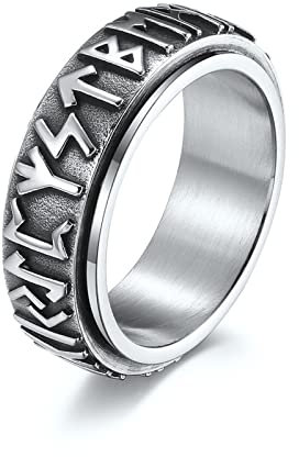 Mesnt Nervös Ring Damen, Hochzeit Ringe, Rune Angst Ring Spinner Bands Ring Ring aus Edelstahl Silber Größe 57 (18.1)