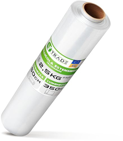 V1 TRADE Stretchfolie transparent – stretchfolierulle 2,5 kg – 350 m x 50 cm | Omslagsfolie och förpackningsfolie – som flyttfilm för förpackning, buntning och skydd av möbler och pallar.