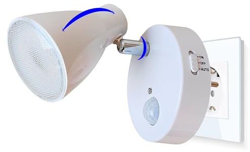 TRANGO 2635-016 Luz de Noche con Sensor LED *Milo* con Sensor de Movimiento y función automática en luz de Seguridad Blanca Directa 230V, lámpara de Enchufe, lámpara de Pared, luz de orientación
