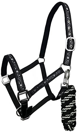 York Halfter Bella mit Führstrick Pferdehalfter mit Strick Halfterset (Shetty, schwarz-grau)