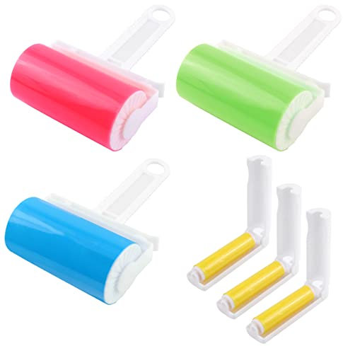 6 Stück Wiederverwendbare Waschbare Fussel-Rolle Klebrige Abwaschbar Staub Fusselrolle Faltbare Sticky Roller Portable-Lockenwickler mit Abdeckung für Saubere Möbel, Teppiche, Kleidung
