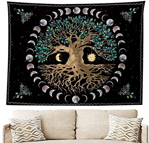 Keptfeet Arazzo Albero della Vita per Camera da Letto - Arazzo Natura Parete Sole e Luna,Squisiti arazzi Decorativi per la Camera da Letto per Camera da Letto, Soggiorno, dormitorio, Appartamento