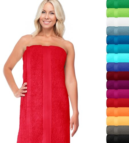Lashuma Saunahandtuch 80x220 cm, Linz extra langes Liegetuch Scharlach Rot | 550 g/m² Frottee aus 100 % Baumwolle, saugstarkes großes XXL Saunatuch für Damen und Herren in Sauna, Bad und Wellness