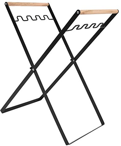 Supporto per sacco della spazzatura Supporto per sacco della spazzatura Pieghevole Staffa per sacco della spazzatura Portatile Pieghevole Robusto Ferro durevole Legno di gomma Supporto(Nero)