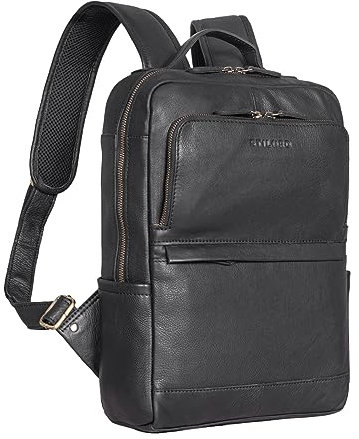STILORD 'Albie' Laptop-Rucksack Leder 13,3 Zoll für Damen und Herren DIN A4 Daypack Business-Backpack für Büro Schule Uni Arbeit Vintage Ranzen aus Echtleder mittel-groß, Farbe:schwarz