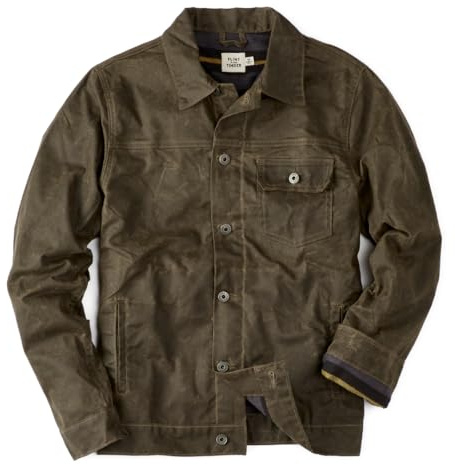 Huckberry Flint and Tinder Men's Flannel-Lined Waxed Trucker Jacket, Water & Weather Resistant Mens Jacket