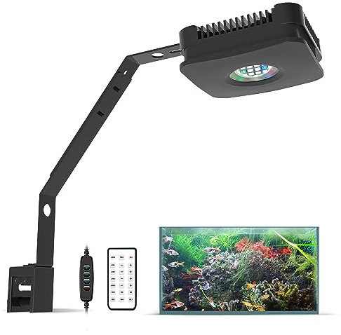 Lominie Aquarium Led Beleuchtung, IR-Fernbedienung dimmbare 30W Aquarium Beleuchtung mit Halterung Vollspektrum Nano Fisch Tank Licht, für Süßwasser Refugium Algen Fisch Tank