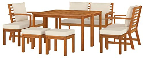 vidaXL Garten Essgruppe 9-TLG., Gartenmöbel Set mit Kissen, Sitzgruppe Modulares Design, Gartengarnitur Bank Tisch Stuhl, Massivholz Akazie