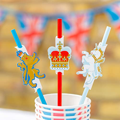 Talking Tables - Royal Coronation Disposable Paper Straws - Recyclable Paper Drinkware for the Coronation, King Charles, Street Parties, British Themed - 12 Pack