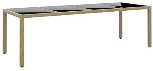 Makastle Gartentisch rechteckig Glastisch Garten Esstisch Gartenmöbel Tisch Terrassentisch mit Glastischplatte, Balkontisch Gartenmöbel Tisch Outdoor Terrasse, 250x100x75 cm Poly Rattan Beige