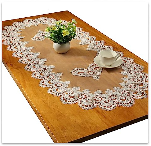 Spitze Oval Tischläufer Gestickte Tischdecke Spitze Deckchen Deckchen Oval Decke Handtuch Für Wohnzimmer Schrank Couchtisch, 50x110cm, Weiß