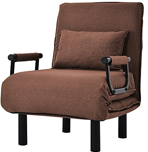 kubeier Klappsofa klappbar Schlafsessel, Einzelsofa mit Armlehne & Rückenkissen, Klappsessel verstellbar, Bodenstuhlsofa gepolstert, Liegesessel Haus & Büro mit 6 Positionen, bis 150KG,Brown