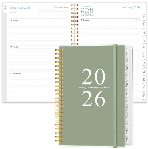 2025-planerare – Planerare 2025 från januari 2025 – december 2025, vecko- och månadsplanerare och dagbok för att spåra mål, medium 16,3 cm x 21,5 cm, grön