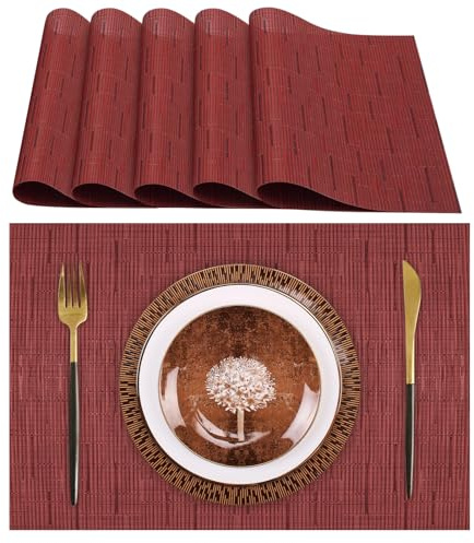 Lumaca Tovagliette Americane Lavabili, Set di 6 Tovaglietta Colazione (70% PVC,30% Poliestere),Resistenti al Calore, Antiscivolo,per Tavolo da Cucina e Ristoranti,Rosso