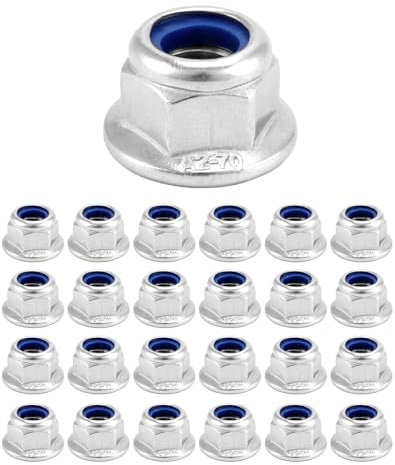 QWORK® 25 Piezas M8 Tuerca de Brida Hexagonal con Inserción de Nylon - Acero Inoxidable 304