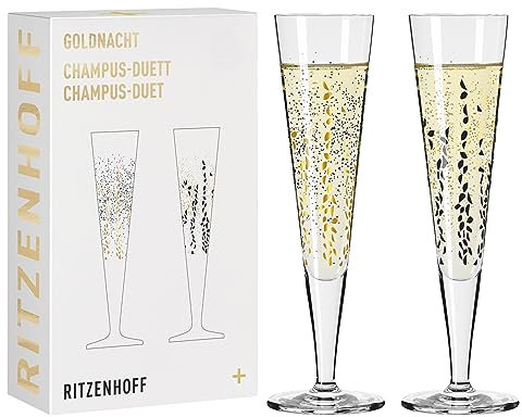 RITZENHOFF 6031005 Bicchiere da champagne 200 ml - Serie Goldnacht Duett - 2x pezzi di design con oro vero - Made in Germany