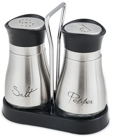 2 Stück Salz- und Pfefferstreuer Set aus Glas und Edelstahl Salzstreuer Pfefferstreuer Gewürzstreuer Camping Zuckerstreuer Küchenzubehör (Silber)