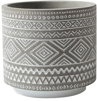 ESTINTENG Pot de fleurs en ciment respirant de style nordique bohémien à motif géométrique pour cactus succulents d'intérieur - Haut gris clair et inférieur blanc - 13,5 x 13,5 x 11,5 cm (sans le