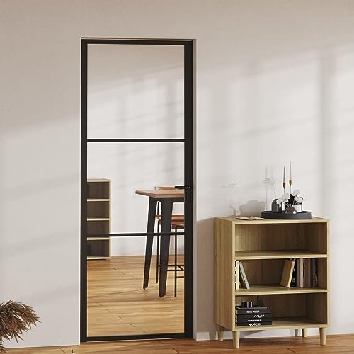 Festnight Glas-Drehtür Komplettset 76 x 201,5 cm Glastür Komplettset inkl Türgriff Klarglas Dreh-Tür aus 5 mm ESG Schwarz und Transparent#5 Zur Montage in 35-50 mm Türrahmen