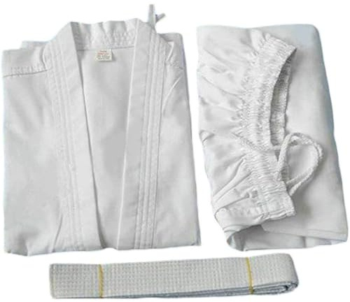 KEMKEY Traje de Karate para niños Karate Gi Pollycotton Uniforme Ligero Entrenamiento de Club con cinturón Blanco Gratis,L