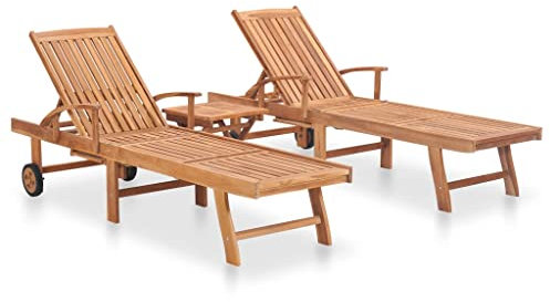 Sonnenliegen 2 Stk.,Liegestühle für den Garten,Liege aus Holz,Relaxliege,Freizeitstuhl für draußen,Terrassen-Freizeitstuhl,Verstellbare Rückenlehne in 4 Positionen, mit Tisch Massivholz Teak