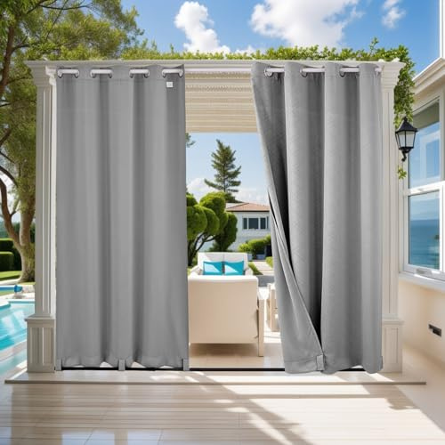 ele ELEOPTION Outdoor Vorhang Wetterfest, Outdoor Vorhänge mit Ösen, Upgrade 3D-Prägung Blickdicht Vorhang Anti-Falten UV-Schutz und Regenschutz Sichtschutz für Garten Terrasse und Balkon, 102-1375