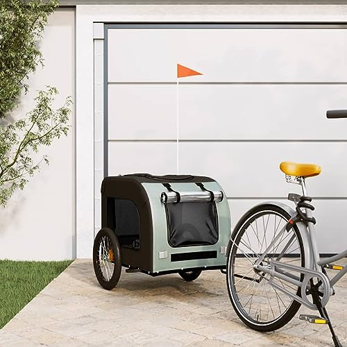 FENLAX Fahrradanhänger Hunde Grau und Schwarz Oxford-Gewebe & Eisen 69x133,5x73,5cm Fahrrad Hundeanhänger Haustieranhänger Haustier Fahrradanhänger Hunde-Fahrradanhänger für Hunde & Andere Haustiere