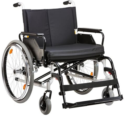 FabaCare Rollstuhl Caneo XL faltbar, Schwerlast Rollstuhl aus Stahl, Transportrollstuhl faltbar, Faltrollstuhl, Standardrollstuhl, Lasten Rollstuhl, für schwere Personen bis 170 kg, Sitzbreite: 60 cm