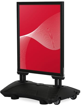 CASHDISPLAY - Chevalet publicitaire extérieur Plus Munich 841 x 1189 mm A1 | Couleur noire | Présentoir publicitaire double face imperméable | Base rechargeable avec roues et cadre click 44 mm