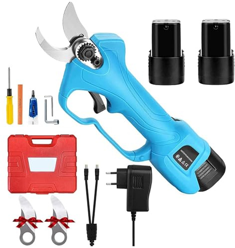 Sécateur Électrique sans Fil Professionnel 28 mm, Sécateur de Jardinage électriques avec 2 Pcs 2000mAh Batteries et 2 Pack Lame de Rechange, Ciseaux Électrique pour Jardin Vignoble