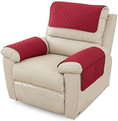 BDMFJY Sesselschoner für Fernsehsessel, Wasserdicht Relaxsessel Sesselschoner mit Taschen Armlehne, 1 Sitzer Sesselauflage Anti-Rutsc Sesselbezug für Möbelschutz,Rot,2 Seater