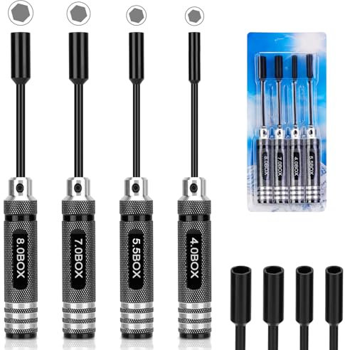 Gruiqrd Sechskant Schraubendreher, 4 Teiliges RC Werkzeug Set, Sechskant Schraubendreher-Set (4,0 mm, 5,5 mm, 7,0 mm, 8,0 mm) für ferngesteuerte Autos, Boote, Quadcopter, Hubschrauber