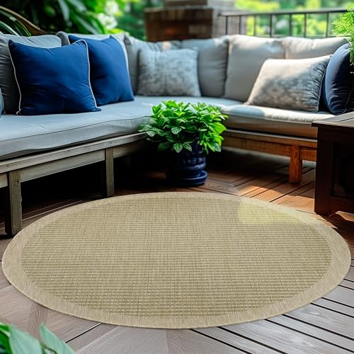HomebyHome In- & Outdoor Teppich Wetterfest 160 cm Rund Einfarbig Grün - Waschbar, Wasserfest, Pflegeleicht und Flachgewebe - Ideal für Balkon, Garten, Terrasse und als Küchenteppich
