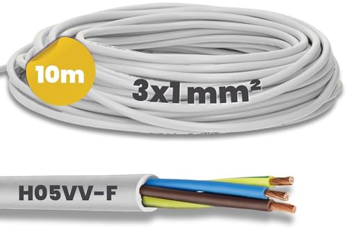 Kalitec 10m H05VV-F 3G1 mm² Schlauchleitung - PVC Stromkabel Weiß 3-adrig | Flexible Elektroleitung für Innenbereich, Lampenkabel 3x1 mm² mit Schutzleiter, 300/500 V, HAR-Zertifiziert
