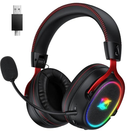 Casque de gaming sans fil pour PS4/PS5/PC, casque de gaming sans fil avec microphone 2,4 GHz + 5,3 Bluetooth à faible latence, casque sans fil avec son surround stéréo 7.1, durée 40+