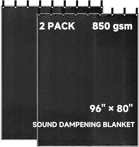 2 Packs Large Sound Deadening Blankets - 96 x 80 850GSM Heavy Duty Acoustic Blankets for Studio Soundproofing, Noise Reduction in Rooms, Home Theaters | Grommets