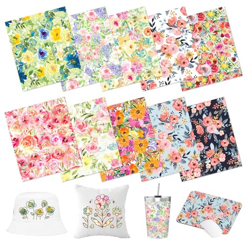 HTVSTD 10 Stück Sublimations-Transferblätter mit Blumenmuster, 30,5 x 25,4 cm