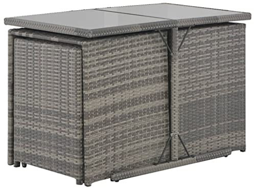 Makastle 7-TLG. Gartenmöbel Set Outdoor Lounge Sofa mit Kissen & Tisch, Kleiner Gartengarnitur Sitzgruppe Gartensofa Bistroset Gartenlounge für Terrasse und Balkon, Poly Rattan Grau