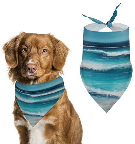 Hundehalstuch, Halstuch, Motiv: türkis, Strand, originelles Meereslandschaft, waschbar, bedruckt, Lätzchen, Zubehör, Dreieckstuch für Hunde oder Katzen