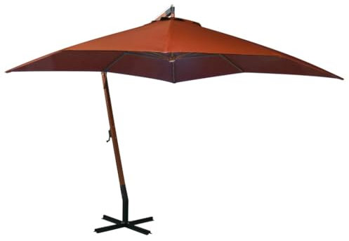 AJJHUUKI Home & Garden Item-Ombrellone da appendere con palo in terracotta 3x3 m in legno di abete massiccio