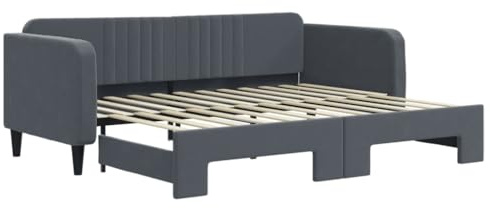 VidaXL Lit de Jour Avec Gigogne, Canapé-lit d'Invité, Meuble de Chambre à Coucher, Salle de Séjour, Moderne, Gris Foncé 90x200 cm Velours