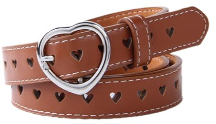 Copbopwn Mädchen-Gürtel, Kindergürtel, niedliches Herz, PU-Ledergürtel, elastischer Gürtel, verstellbarer Stretchgürtel mit Herzschnalle, Skinny Gürtel für Jungen, Mädchen, Damen, Gürtel für Jeans,