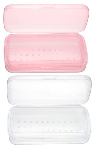 OGANAZI 2 Pcs Plastic Nail Art Tool Disinfection Box with Tray, Clear+Pink | Nail Art Sterilizer Cleaning Tray, Storage and Sterilization Tray for Nail, Tweezers, Hair Cutter Manicure, Nail Art Tool