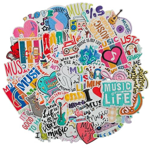EMORBALS 40 Pcs Music Iron on Patches, Embroidered Iron on/Sew on Patch for Clothes, Hat, Jacket, T-Shirt, Etc