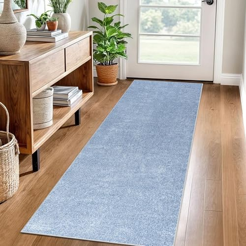 Teppich Läufer Flur Küche rutschfest Küchenteppich 120 x 300 cm Waschbar Küchenläufer Flurteppich Fußmatte Flur Runner Teppiche Korridor Teppich Eingangsteppich Teppichläufer für Entryway Küche Blau